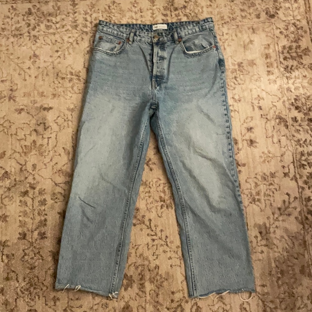 Zara jeans, no rips, mom jeans, high waisted
